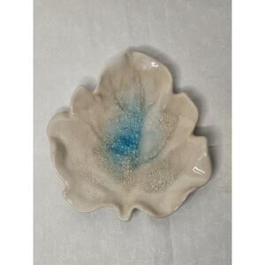 Handmade Ceramic Geode Pottery Trinket Dish Crackled Leaf 7" Dish